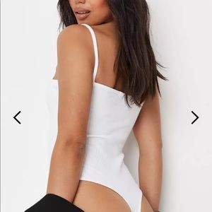 NWT, white straight neck strappy ribbed bodysuit